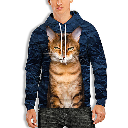 

Men's Pullover Hoodie Sweatshirt Cat Graphic Prints Animal Print Weekend 3D Print Casual Hoodies Sweatshirts Blue