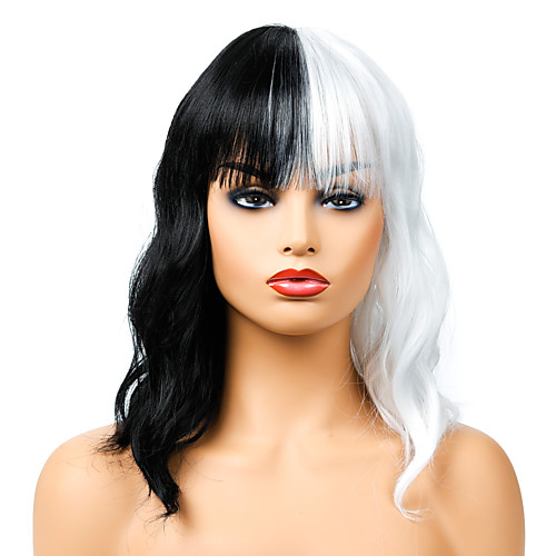 

Synthetic Wig Curly Neat Bang Wig Medium Length Black / White Synthetic Hair Women's Cosplay Party Fashion Black White