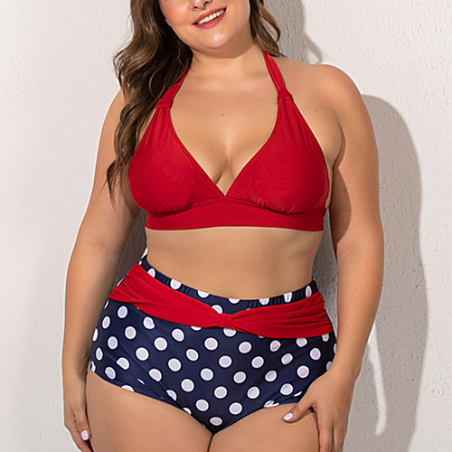 

Women's Tankini Sets Cross Block Tankini Swimsuit Polka Dot Swimwear Bathing Suits Black Red