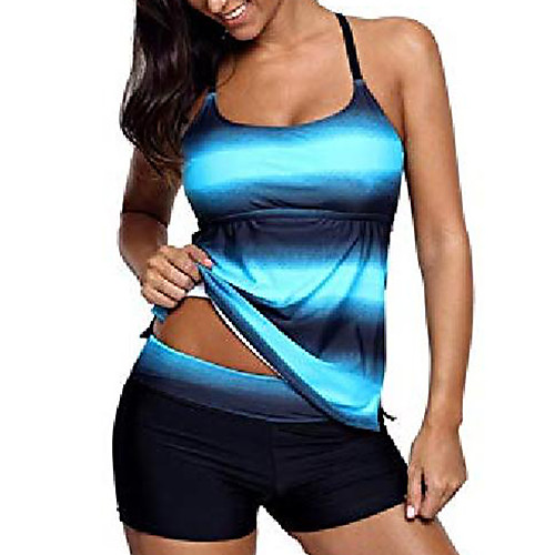 

women's summer 2pcs striped ombre print racerback tankini swimsuit with shorts swimsuit sets swimwear set s-3xl