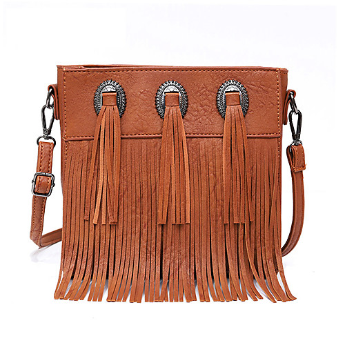 

Women's Bags PU Leather Crossbody Bag Tassel Zipper Plain Daily Going out 2021 Black Almond Blushing Pink Brown