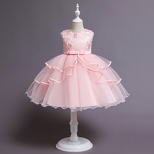 

Princess / Ball Gown Jewel Neck Knee Length Tulle Junior Bridesmaid Dress with Sash / Ribbon / Bow(s)