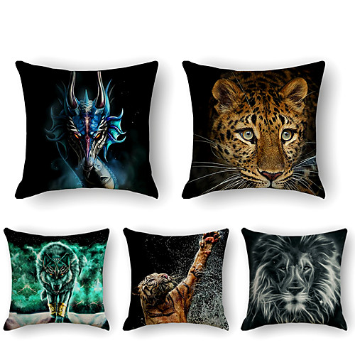 

Cushion Cover 5PCS Linen Soft Print Square Throw Pillow Cover Cushion Case Pillowcase for Sofa Bedroom 45 x 45 cm (18 x 18 Inch) Superior Quality Mashine Washable
