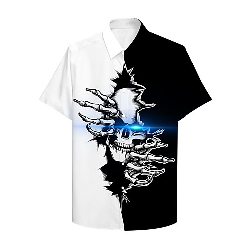 

Men's Shirt 3D Print Graphic Prints Skull Button-Down Print Short Sleeve Casual Tops Casual Designer Big and Tall Black / White