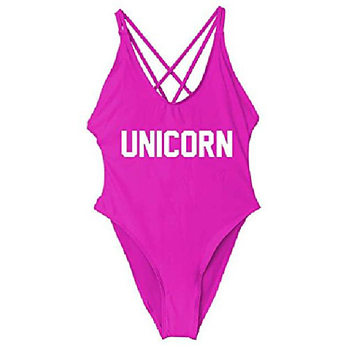 

calvary women unicorn sexy one piece letter bodysuit back cross swimsuit purple red