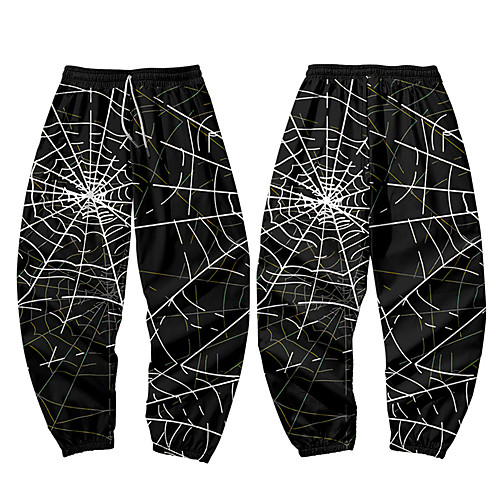 

Men's Casual / Sporty Athleisure Daily Sports Jogger Pants Sweatpants Pants Spider web Full Length Elastic Waist 3D Print Black