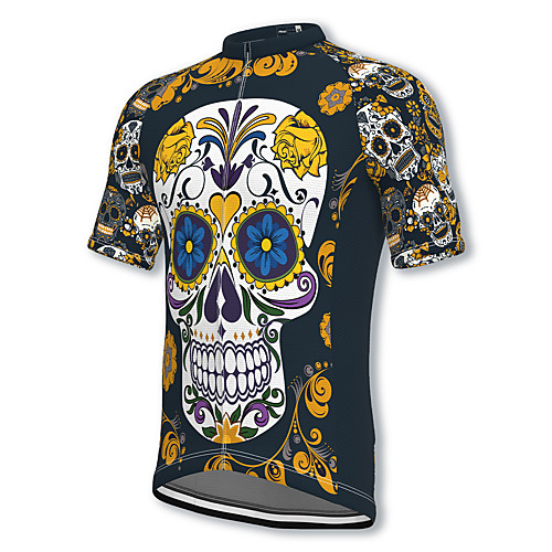 

21Grams Men's Short Sleeve Cycling Jersey Spandex Dark Navy Skull Bike Top Mountain Bike MTB Road Bike Cycling Breathable Quick Dry Sports Clothing Apparel / Athleisure