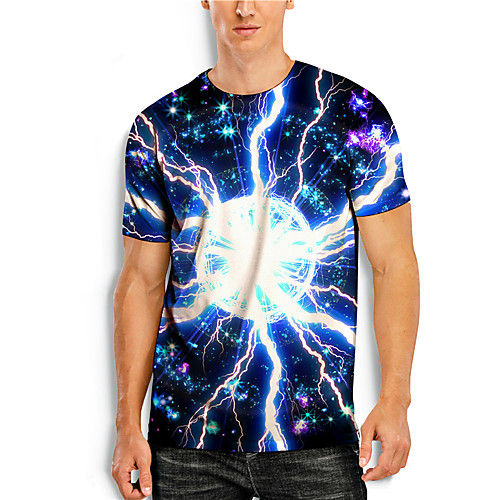 

Men's Tees T shirt 3D Print Lightning Graphic Prints Print Short Sleeve Daily Tops Casual Designer Big and Tall Blue