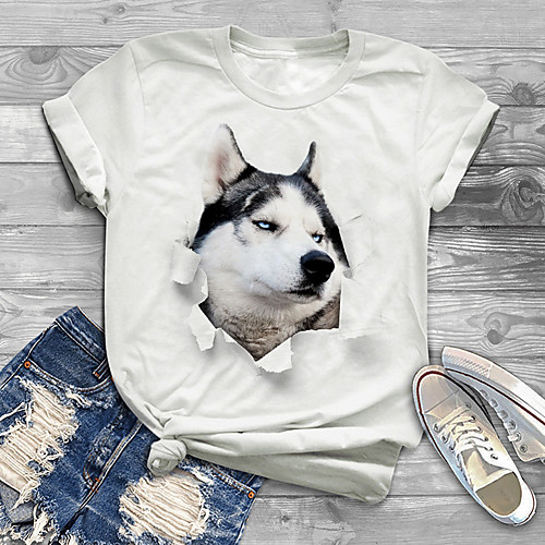 

Women's Plus Size Print Dog Graphic T shirt Large Size Crewneck Short Sleeve Basic Tops XL XXL 3XL White Big Size