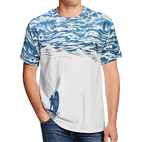 

Men's T shirt 3D Print Graphic 3D Print Short Sleeve Going out Tops Rock Exaggerated Blue / White