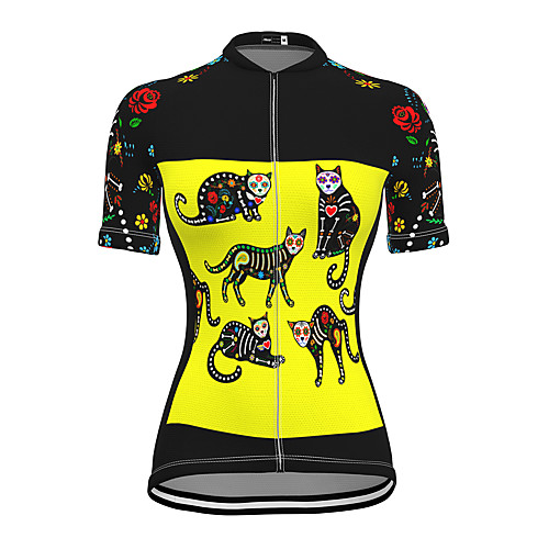 

21Grams Women's Short Sleeve Cycling Jersey Spandex Yellow Cat Bike Top Mountain Bike MTB Road Bike Cycling Breathable Sports Clothing Apparel / Stretchy / Athleisure