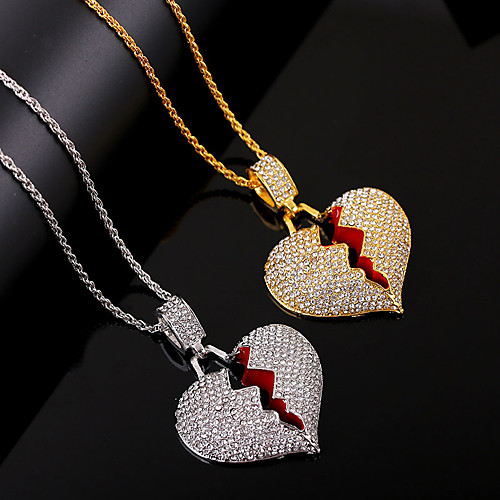 

Men's Women's White Synthetic Diamond Pendant Necklace Long Necklace Pave Heart Romantic European Hip Hop Imitation Diamond Alloy Gold Silver 51-80 cm Necklace Jewelry 1pc For Street Gift Prom