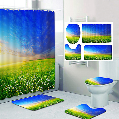 

Bathroom Shower Curtain & Mat Set Classic Polyester Waterproof