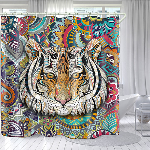 

Color Tiger Head Digital Printing Shower Curtain Shower Curtains Hooks Modern Polyester New Design