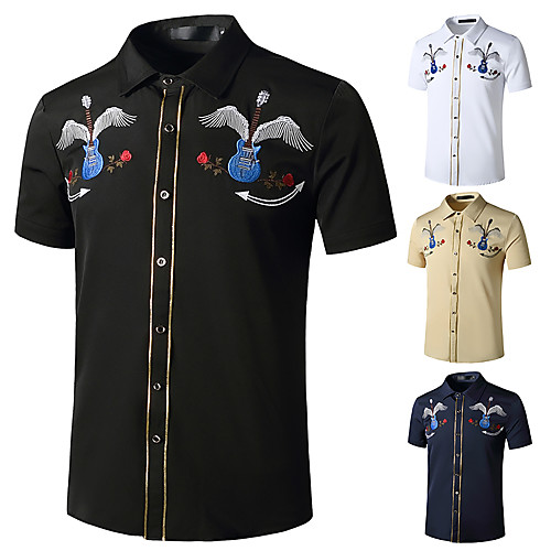 

Men's Shirt Other Prints Graphic Short Sleeve Daily Tops White Black Khaki
