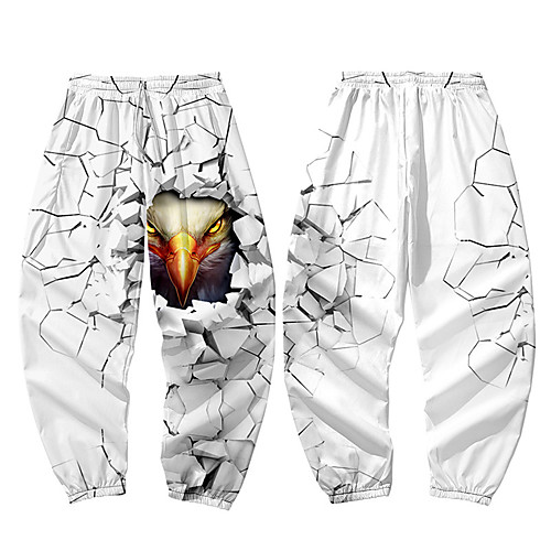 

Men's Casual / Sporty Athleisure Daily Sports Jogger Pants Sweatpants Pants Eagle Full Length Elastic Waist 3D Print White