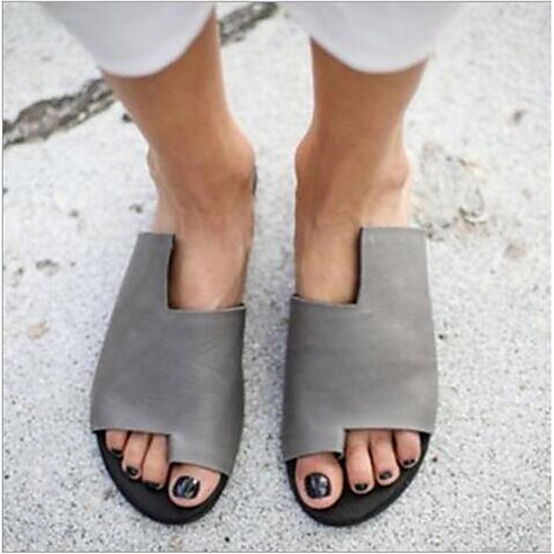 

Women's Sandals Boho Bohemia Beach Round Toe PU Solid Colored Black Gray