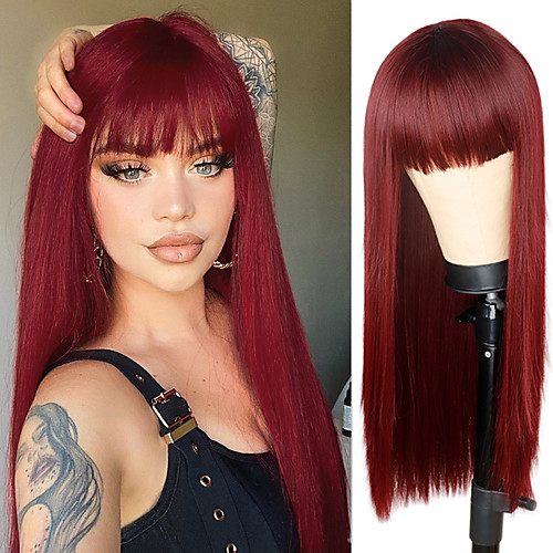 

Synthetic Wig Natural Straight Braid Neat Bang Wig Long A15 A16 A17 A18 A19 Synthetic Hair Women's Cosplay Party Fashion Burgundy Mixed Color
