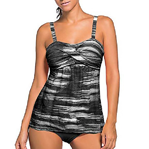 

women's two pieces swimwear ruched tankini top with triangle bottoms color block tie dye swimsuit black xxx-large