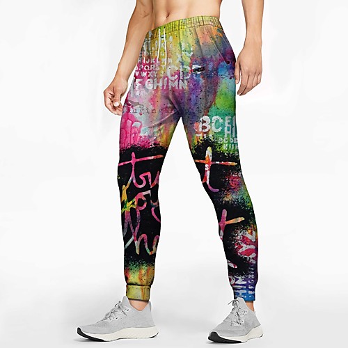 

21Grams Men's Sweatpants Joggers Jogger Pants Athletic Bottoms Drawstring Winter Fitness Gym Workout Running Training Exercise Breathable Soft Sweat wicking Sport Graffiti Purple / Micro-elastic