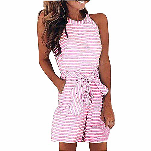 

Women's Simple Pink Black Blue Romper Stripes