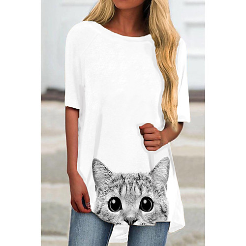 

Women's T Shirt Dress Tee Dress Short Mini Dress White Khaki Gray Half Sleeve Cat Animal Print Spring Summer Round Neck Casual 2021 S M L XL XXL 3XL