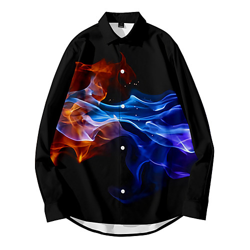 

Men's Shirt 3D Print Lightning Button-Down 3D Print Long Sleeve Daily Tops Casual Comfortable Black