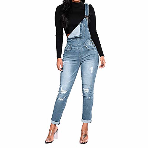

denim overalls for women's distressed bodysuit playsuits skinny leg jean jumpsuit