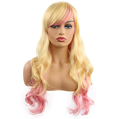 

Synthetic Wig Curly Side Part Wig Medium Length Gold Pink Synthetic Hair Women's Cosplay Party Fashion Blonde Pink