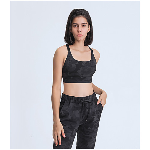

Women's Sports Bra Bra Top Running Bra Removable Pad Nylon Spandex Yoga Fitness Gym Workout Breathable Quick Dry Soft Padded Medium Support Black Gray Solid Colored / Stretchy / Athletic / Athleisure