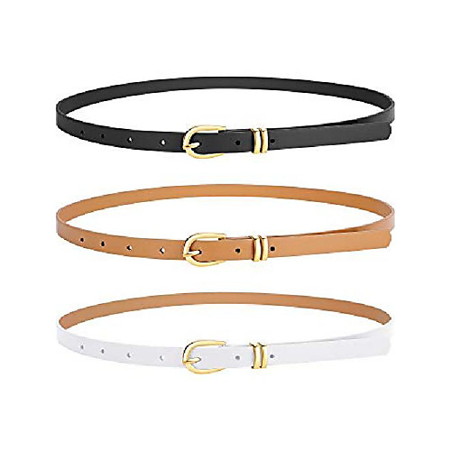 

3 pieces women's pu leather belts skinny casual jean belt with metal buckle formal dress belt (color set 1)