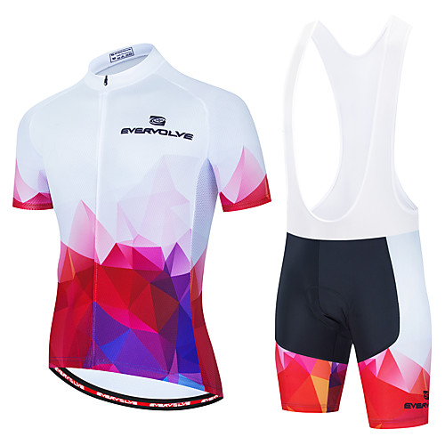 

Men's Short Sleeve Cycling Jersey with Shorts Red and White Bike Breathable Sports Geometic Clothing Apparel / Micro-elastic / Athleisure