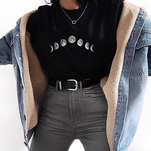 

Women's T shirt Letter Print Round Neck Tops Cotton Basic Basic Top White Black Purple