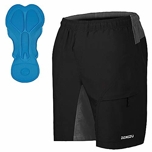 

men's loose fit mountain bike shorts 3d padded lightweight quick dry water repellent baggy mtb cycling biking bicycle shorts mesh liner with zipper pockets, black, xxl