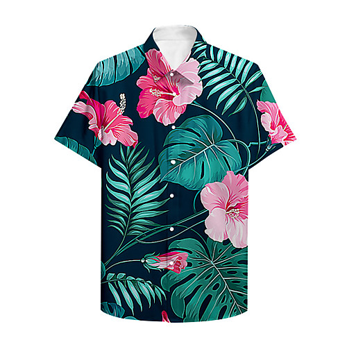 

Men's Shirt 3D Print Floral Graphic Prints Button-Down Print Short Sleeve Daily Tops Casual Hawaiian Green