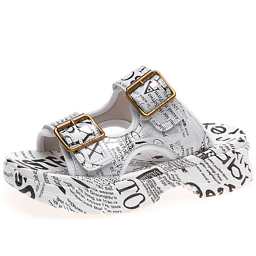 

Women's Sandals Flat Heel Round Toe Flat Sandals Casual Daily Leather Color Block Black / Silver Blue Pink