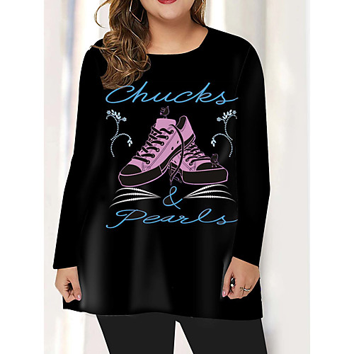 

Women's Plus Size Print Graphic Letter T shirt Large Size Round Neck Long Sleeve Tops Big Size