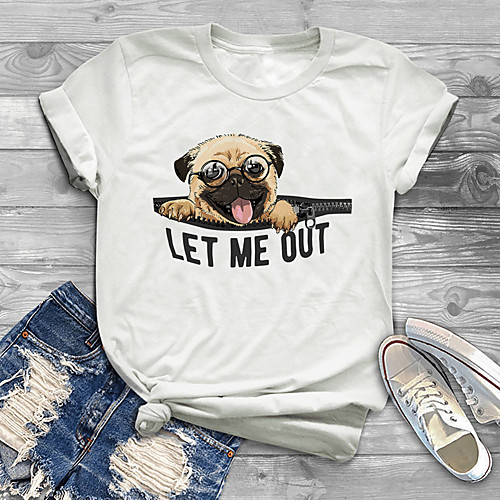 

Women's Plus Size Print Dog Graphic T shirt Large Size Crewneck Short Sleeve Basic Tops XL XXL 3XL White Big Size