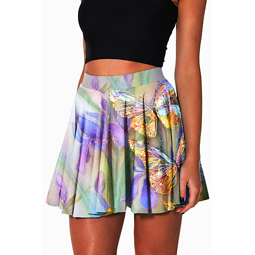 

Women's Going out Casual / Daily Active Party Skirts Graphic Butterfly Print Purple