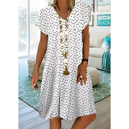 

Women's A Line Dress Knee Length Dress White Purple Red Green Royal Blue Light Blue Short Sleeve Polka Dot Print Summer V Neck Elegant 2021 S M L XL XXL 3XL 4XL 5XL