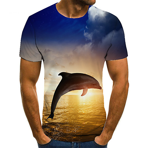 

Men's T shirt 3D Print Animal 3D Print Print Short Sleeve Casual Tops Casual Fashion Blue