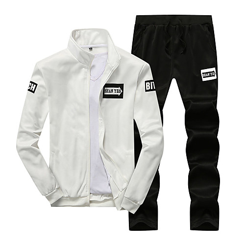 

Men's Sweatsuit 2 Piece Set Classic Style Stand Collar Sport Athleisure Clothing Suit Long Sleeve Breathable Soft Comfortable Exercise & Fitness Everyday Use Outdoor Fitness Exercising / 2pcs / pack