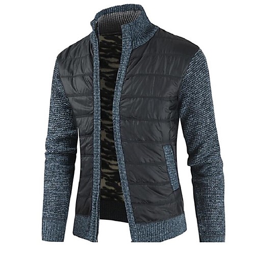 

Men's Color Block Cardigan Long Sleeve Sweater Cardigans Stand Collar Winter Black Blue Wine