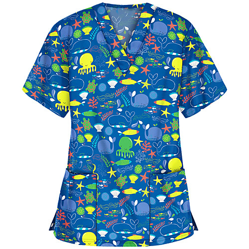 

Women's Blouse Cat Dog Floral Print V Neck Tops Casual Basic Top Black Blue Purple