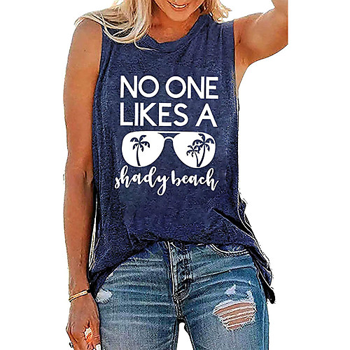 

Women's Tank Top Tee / T-shirt Pure Color Crew Neck Cotton Letter Printed Sport Athleisure Top Sleeveless Breathable Soft Comfortable Everyday Use Street Casual Daily Outdoor
