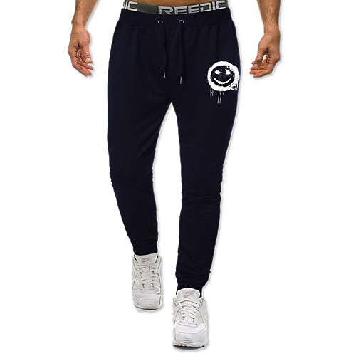 

Men's Casual / Sporty Sweatpants Outdoor Sports Daily Sports Pants Pants Smile Face Full Length Drawstring Pocket Print Black Light gray Dark Gray Navy Blue
