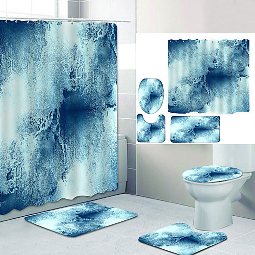 

Simple series 2 Digital Printing Four-piece Set Shower Curtains and Hooks Modern Polyester Machine Made Waterproof Bathroom