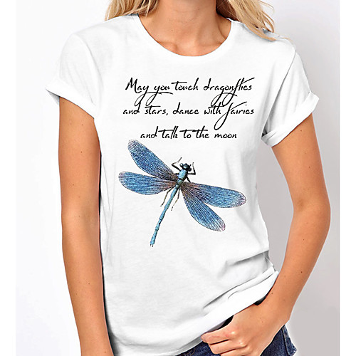 

Women's T shirt Graphic Text Print Round Neck Tops 100% Cotton Basic Basic Top White Black