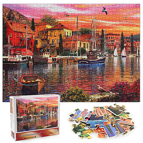 

1000 pcs Seascape Jigsaw Puzzle Educational Toy Gift Adorable Decompression Toys Parent-Child Interaction Cardboard Paper Adults Child's Toy Gift