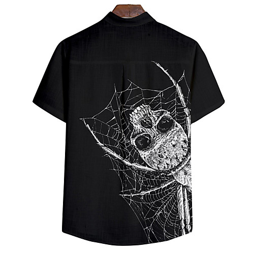

Men's Shirt 3D Print Skull Spider Animal Button-Down 3D Print Short Sleeve Daily Tops Casual Fashion Black